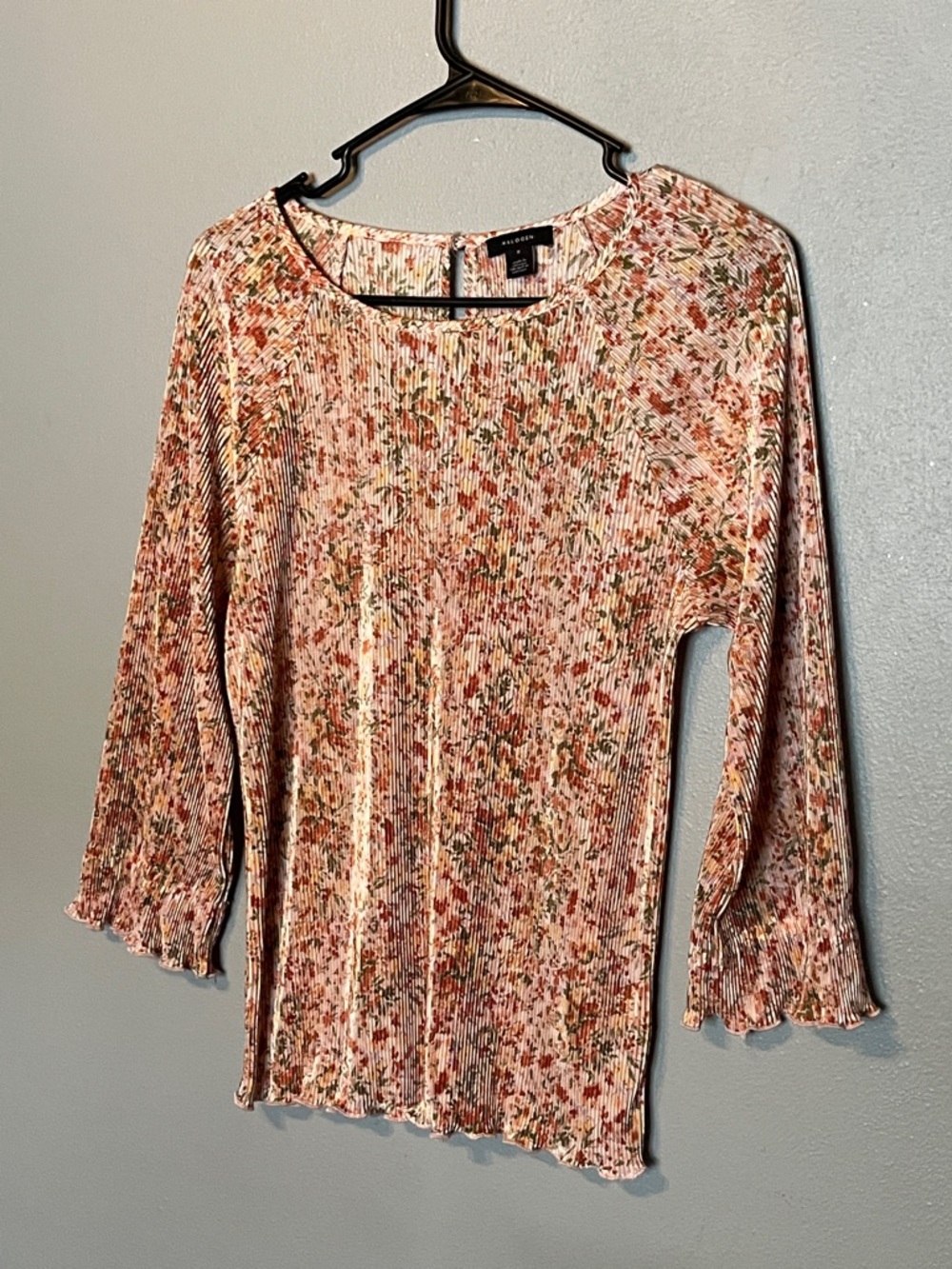 Halogen Pink Multi Floral Pleated Long Sleeve Top